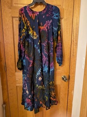 Sacred Threads Navy Tie-Dye  Dress with Pink and Orange Accents